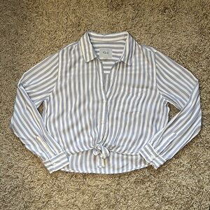 Rails Blue & White Striped Button-Up Long Sleeve Tided Waist Blouse Size Medium